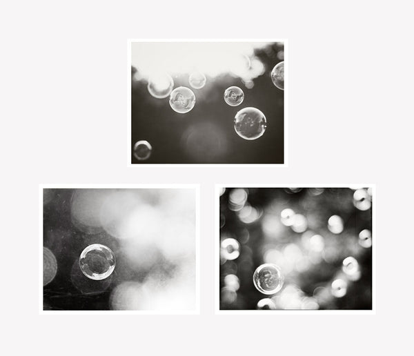 Bubble Photography Set by carolyncochrane.com | Black and White Bathroom and Laundry Art