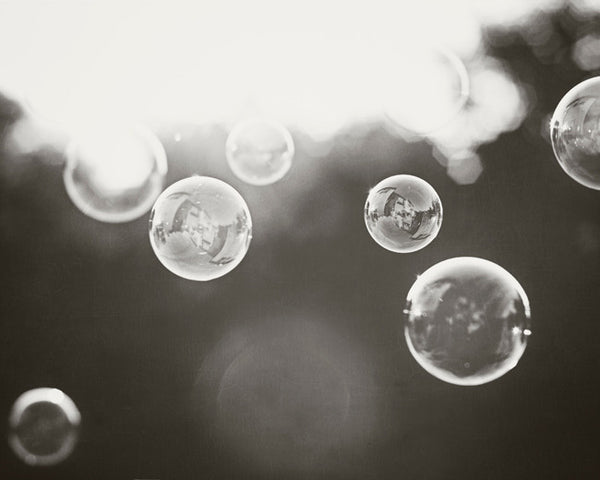 Bubble Photography Art by carolyncochrane.com | Black and White Bathroom and Laundry Art