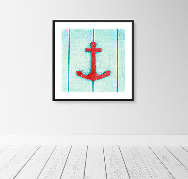 Red Anchor Photography by Carolyn Cochrane | Aqua Blue Nautical Art Print