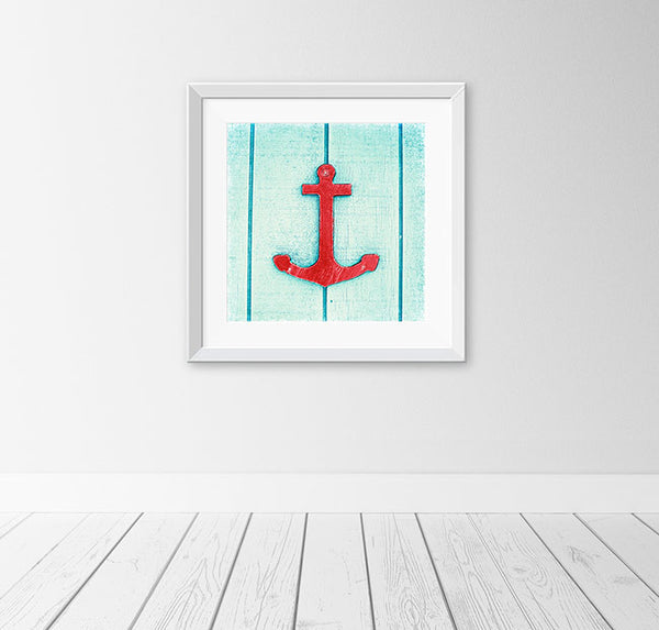 Red Anchor Photography by Carolyn Cochrane | Aqua Blue Nautical Art Print