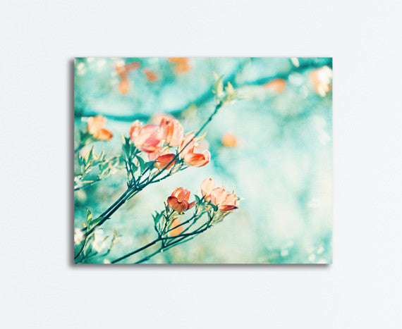 Mint Peach Floral Canvas Art by carolyncochrane.com