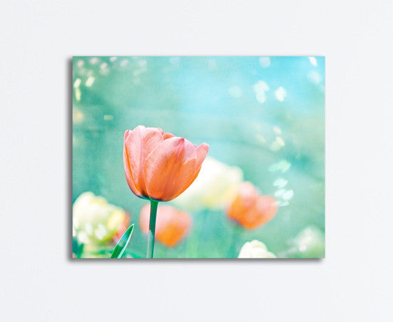 Aqua Orange Tulip Flower Canvas by carolyncochrane.com
