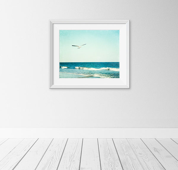 Seagull Flying over Ocean Photography Art by CarolynCochrane.com