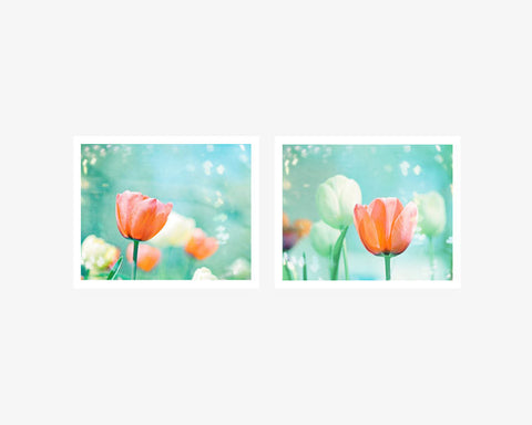 Aqua Peach Nursery Flower Art Set by carolyncochrane.com