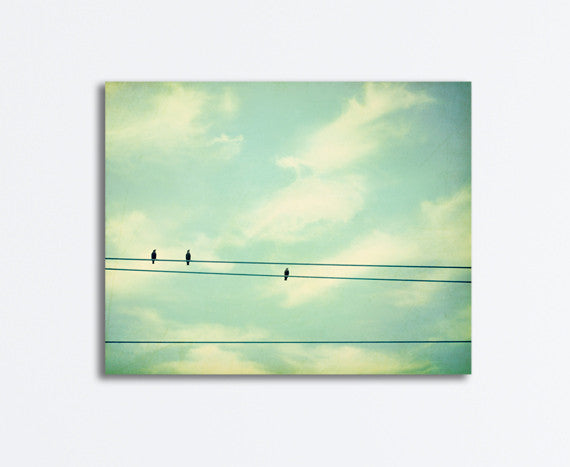 Mint Bird on Wire Canvas by carolyncochrane.com