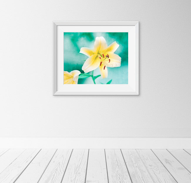 turquoise lily flower Turquoise Yellow Flower Art